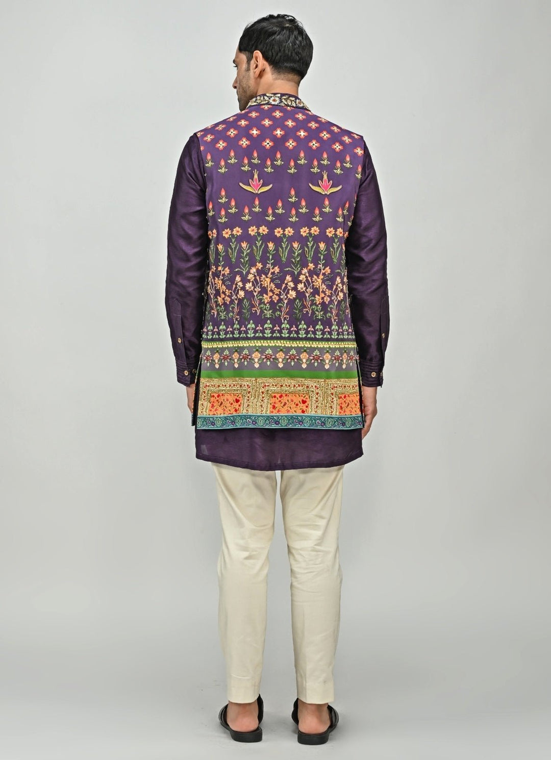 Plum Purple Printed Embroidered Half Jacket Juhi Bengani - Men - Fabilicious Fashion