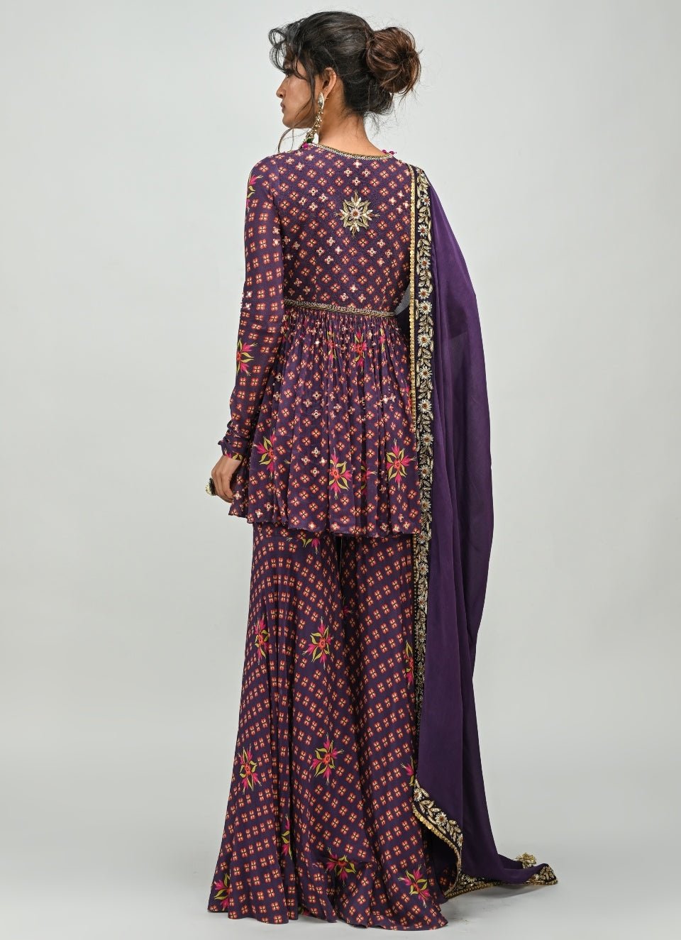 Plum Purple Printed Peplum Kurta Sharara Set Juhi Bengani - Fabilicious Fashion