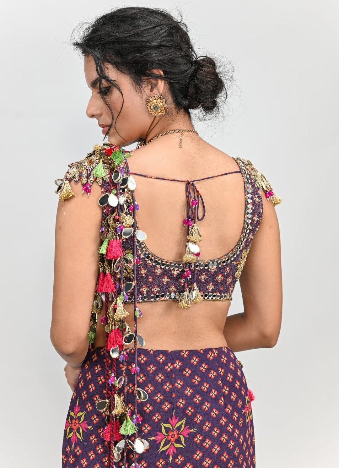 Plum Purple Printed Predraped Chinon Mermaid Saree Juhi Bengani - Fabilicious Fashion