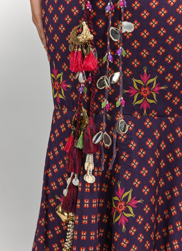Plum Purple Printed Predraped Chinon Mermaid Saree Juhi Bengani - Fabilicious Fashion