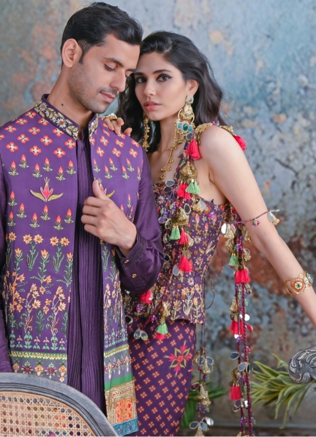 Plum Purple Printed Predraped Mermaid Saree With Corset Juhi Bengani - Fabilicious Fashion