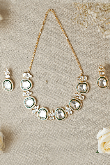 Polki and Meena Necklace Set Zevar by Geeta - Fabilicious Fashion