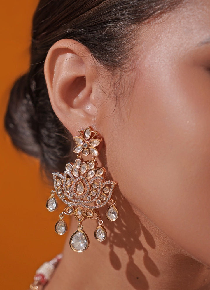 Polki And Pearl Gold Long Necklace Set Zevar by Geeta - Fabilicious Fashion