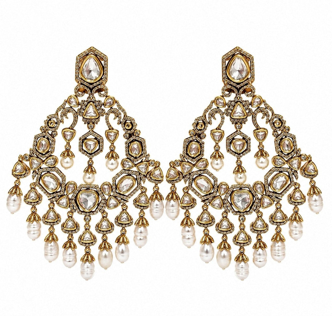 Vivinia By Vidhi Mehra Polki Chandelier Earrings With Pearl DropsFabilicious Fashion
