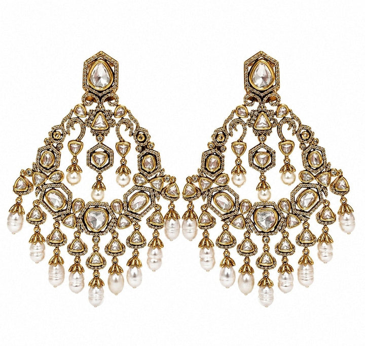Vivinia By Vidhi Mehra Polki Chandelier Earrings With Pearl DropsFabilicious Fashion