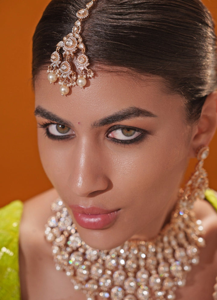 Polki Embellished Gold Bridal Necklace Set Zevar by Geeta - Fabilicious Fashion