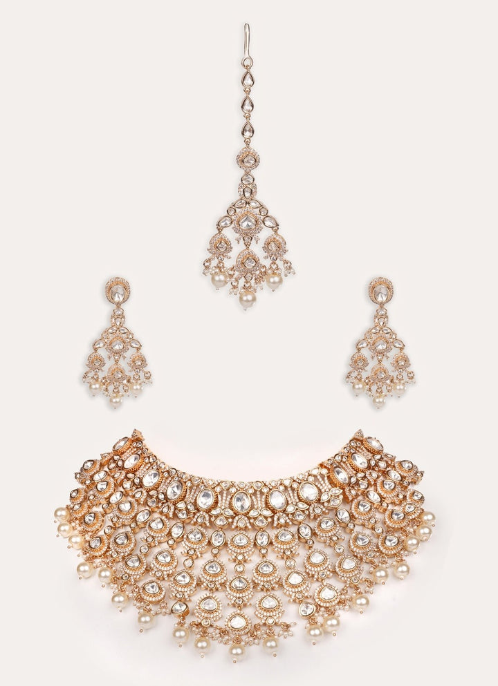 Polki Embellished Gold Bridal Necklace Set Zevar by Geeta - Fabilicious Fashion
