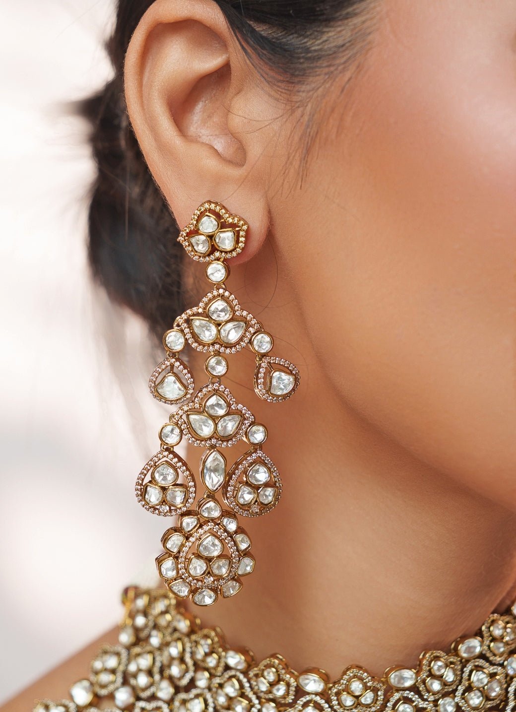 Polki Gold Bridal Necklace Set With Maangtikka Zevar by Geeta - Fabilicious Fashion