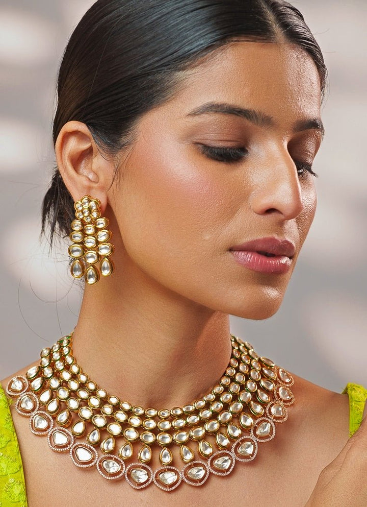 Polki Gold Necklace Set Zevar by Geeta - Fabilicious Fashion