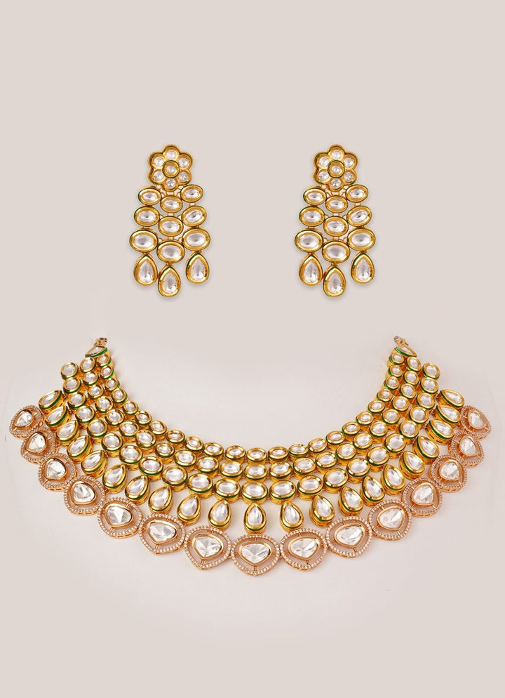 Polki Gold Necklace Set Zevar by Geeta - Fabilicious Fashion