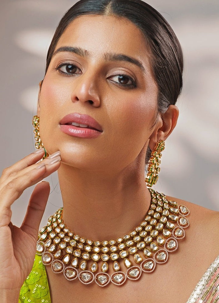 Polki Gold Necklace Set Zevar by Geeta - Fabilicious Fashion