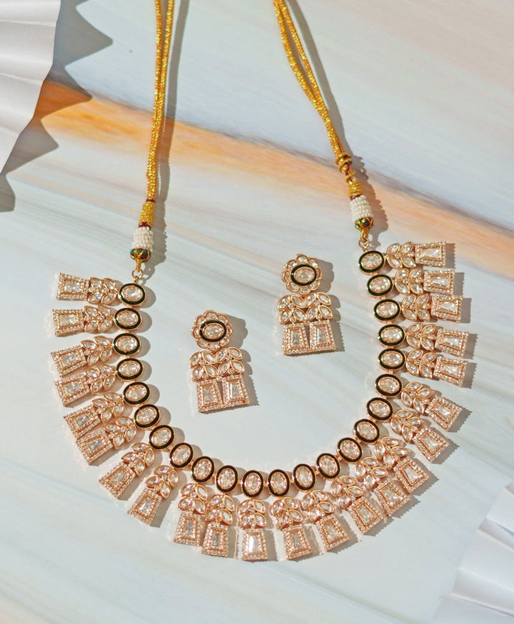 Polki Gold Necklace With Jhumkas Zevar By Geeta - Fabilicious Fashion