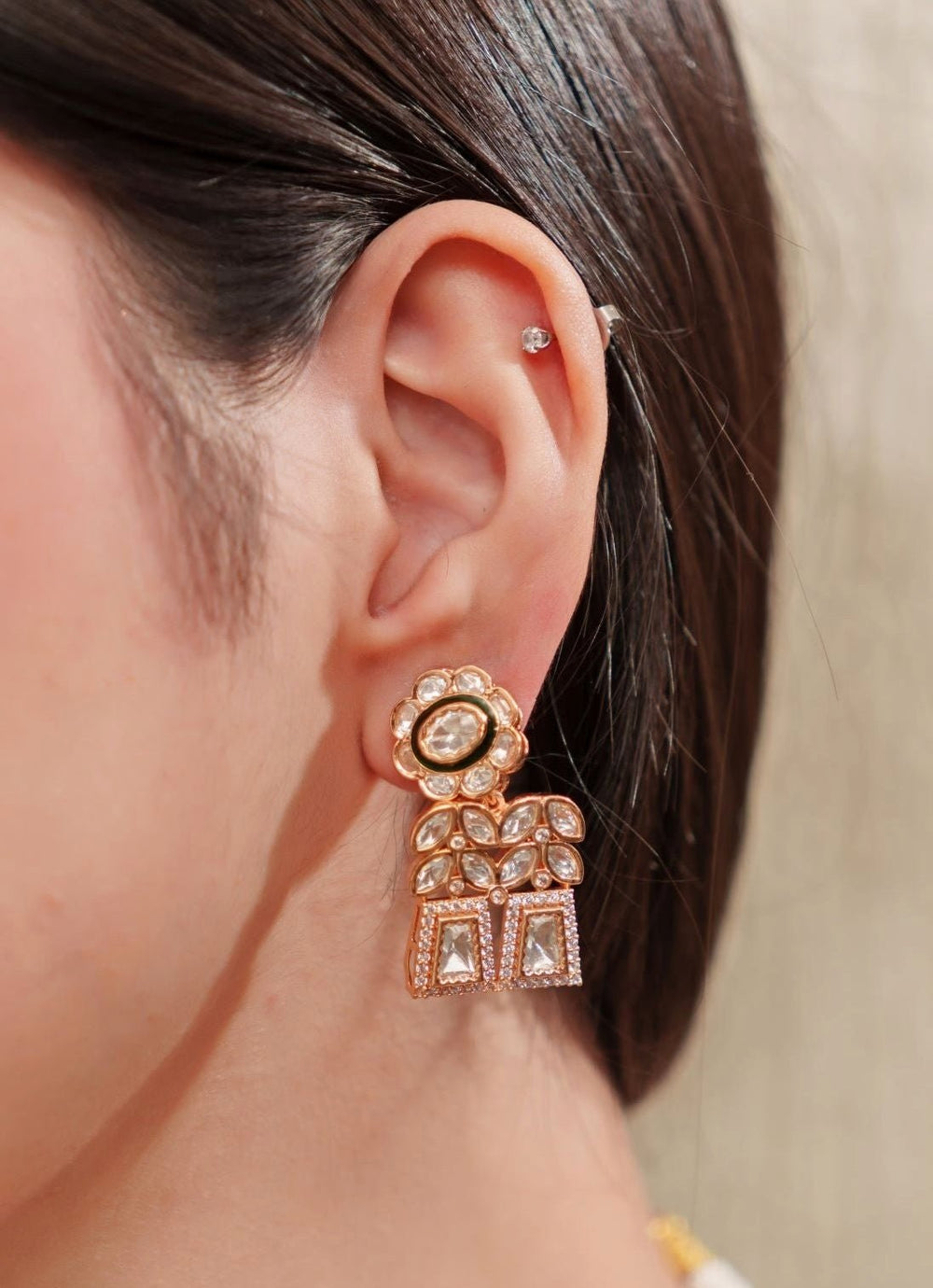 Polki Gold Necklace With Jhumkas Zevar By Geeta - Fabilicious Fashion