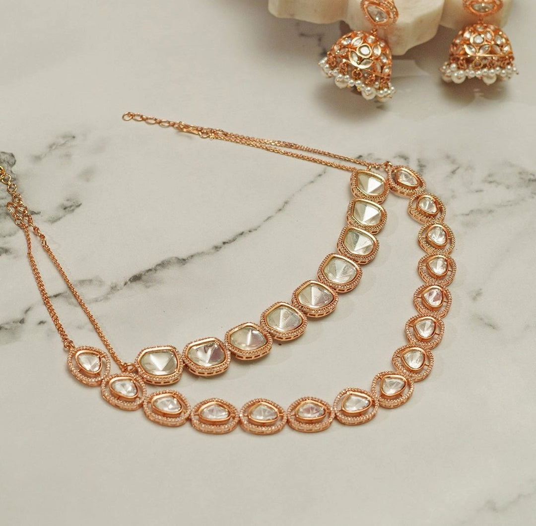 Polki Gold Necklace With Jhumkas Zevar By Geeta - Fabilicious Fashion