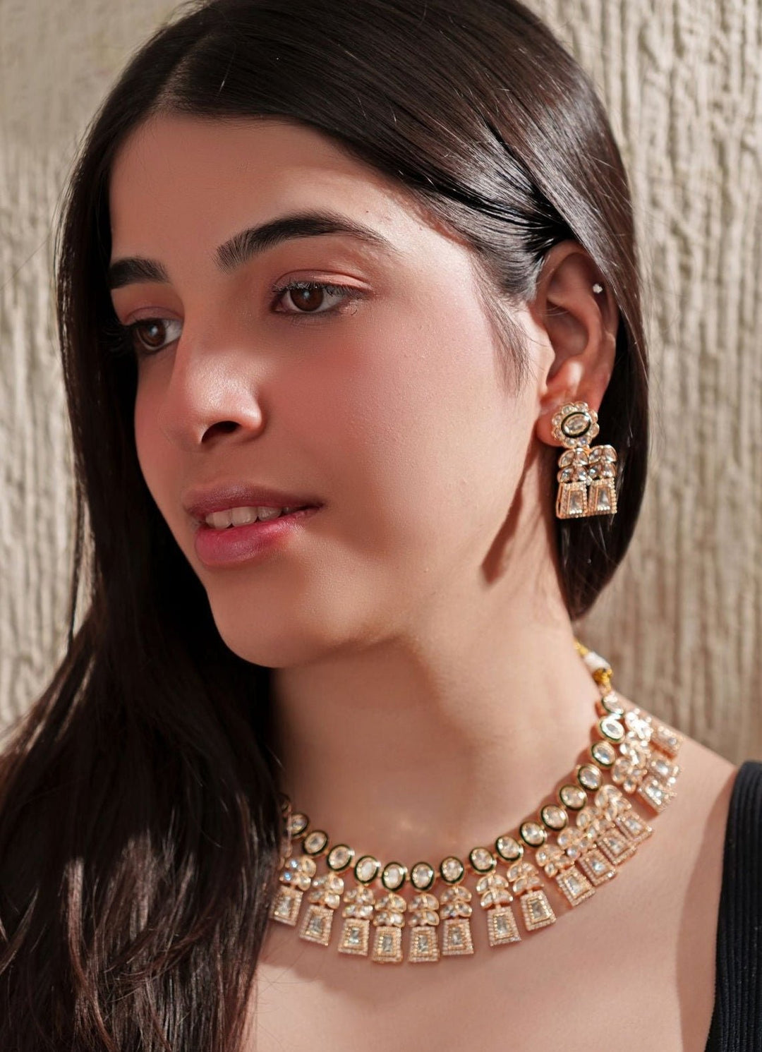 Polki Gold Necklace With Jhumkas Zevar By Geeta - Fabilicious Fashion