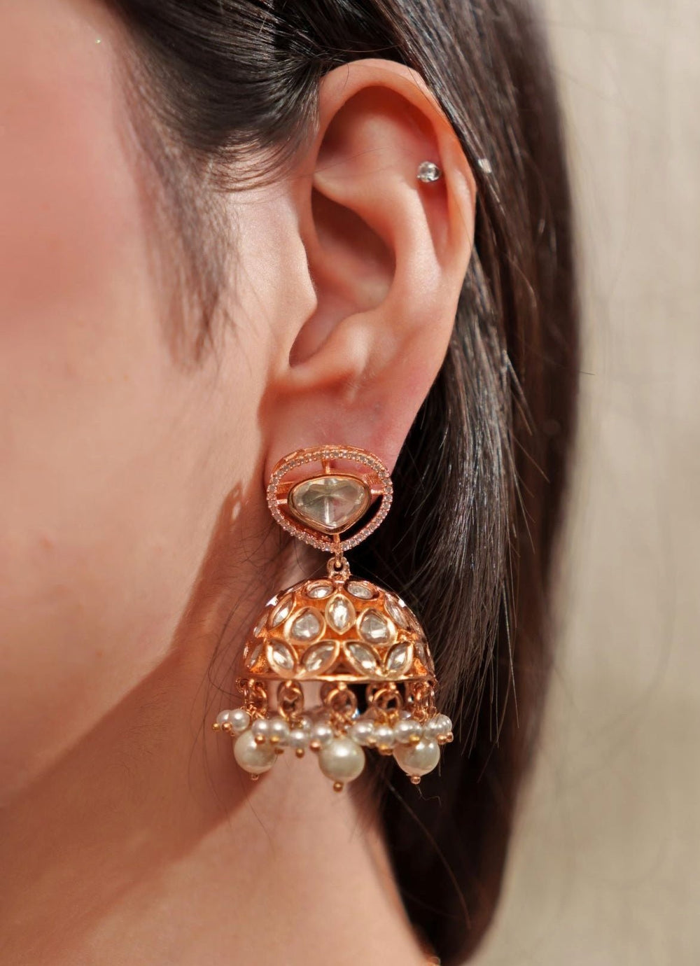 Polki Gold Necklace With Jhumkas Zevar By Geeta - Fabilicious Fashion