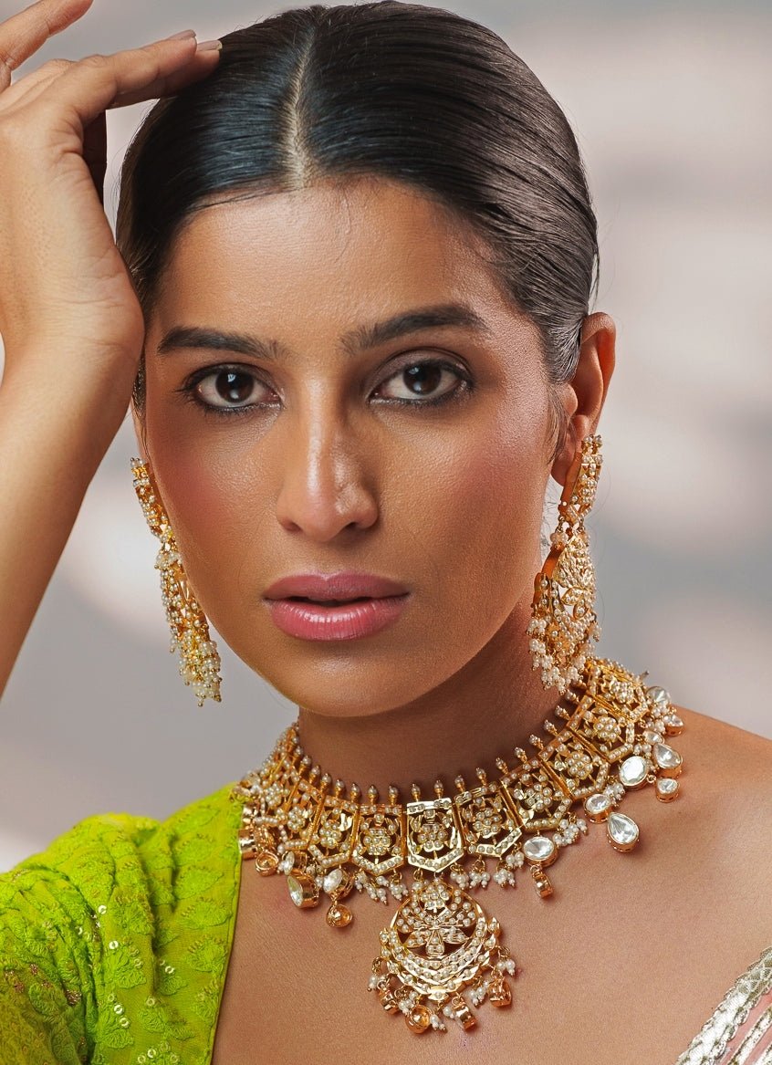 Polki Jadau Gold Necklace Set Zevar by Geeta - Fabilicious Fashion