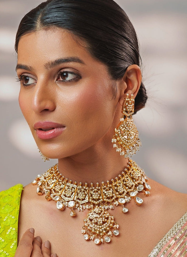 Polki Jadau Gold Necklace Set Zevar by Geeta - Fabilicious Fashion