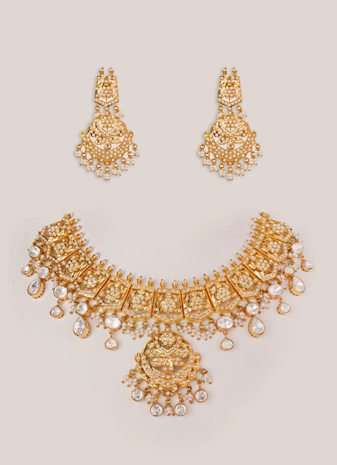 Polki Jadau Gold Necklace Set Zevar by Geeta - Fabilicious Fashion