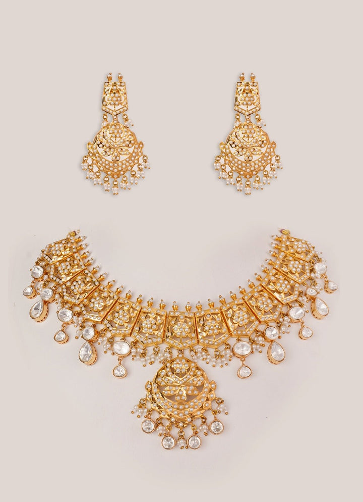 Polki Jadau Gold Necklace Set Zevar by Geeta - Fabilicious Fashion