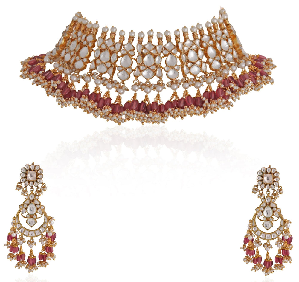 Polki Kundan Necklace Set With Chandbali Earrings Riana by Shikha Jindal - Fabilicious Fashion
