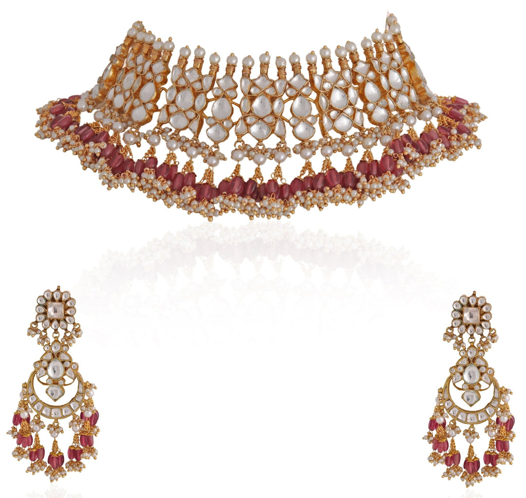 Polki Kundan Necklace Set With Chandbali Earrings Riana by Shikha Jindal - Fabilicious Fashion