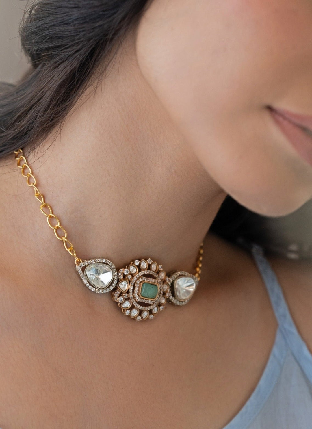 Do Taara Polki Mint Green NecklaceFabilicious Fashion