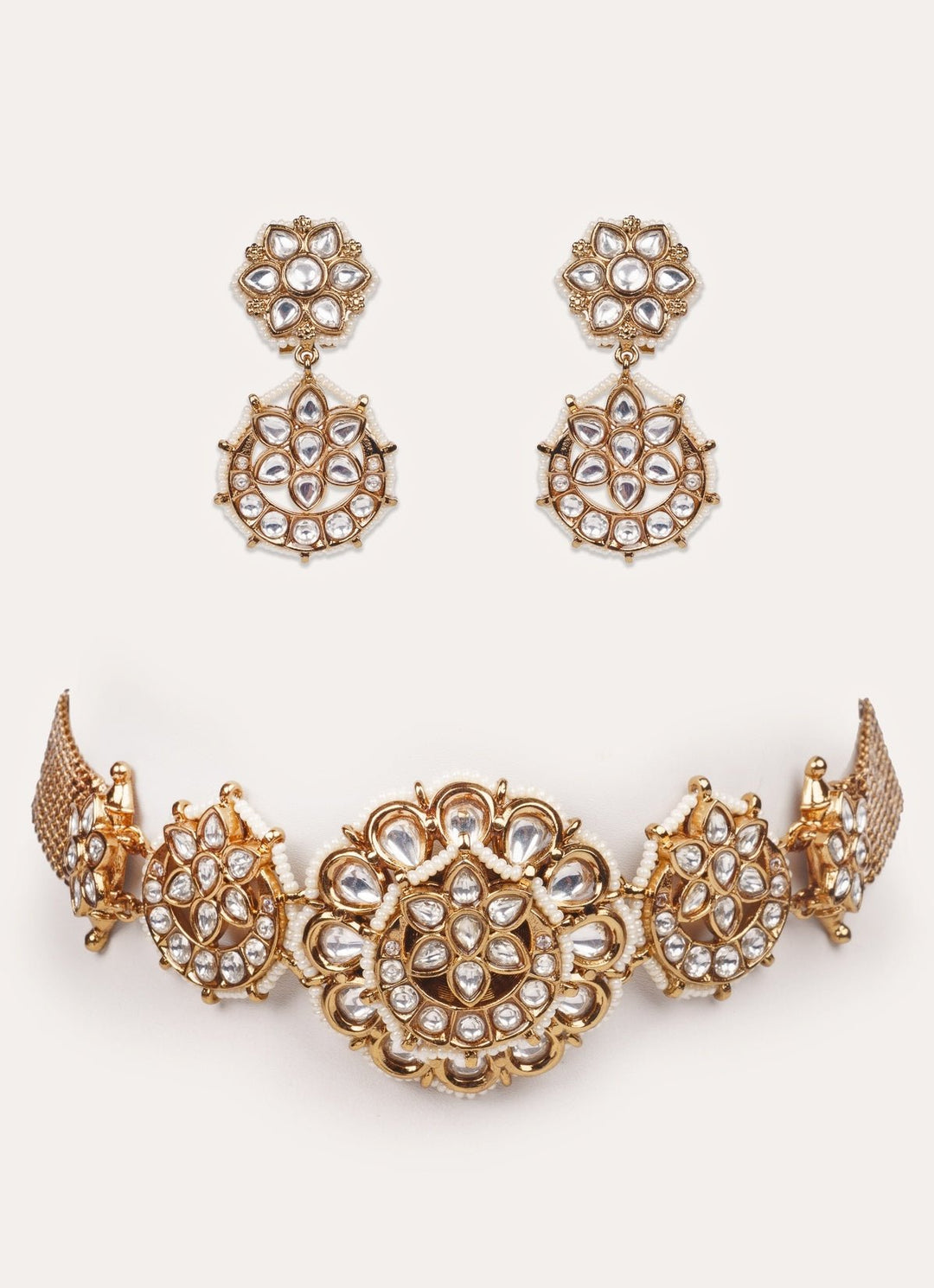Polki Temple Motif Gold Choker Set Zevar by Geeta - Fabilicious Fashion