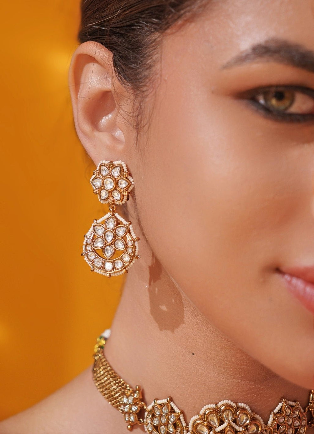 Polki Temple Motif Gold Choker Set Zevar by Geeta - Fabilicious Fashion