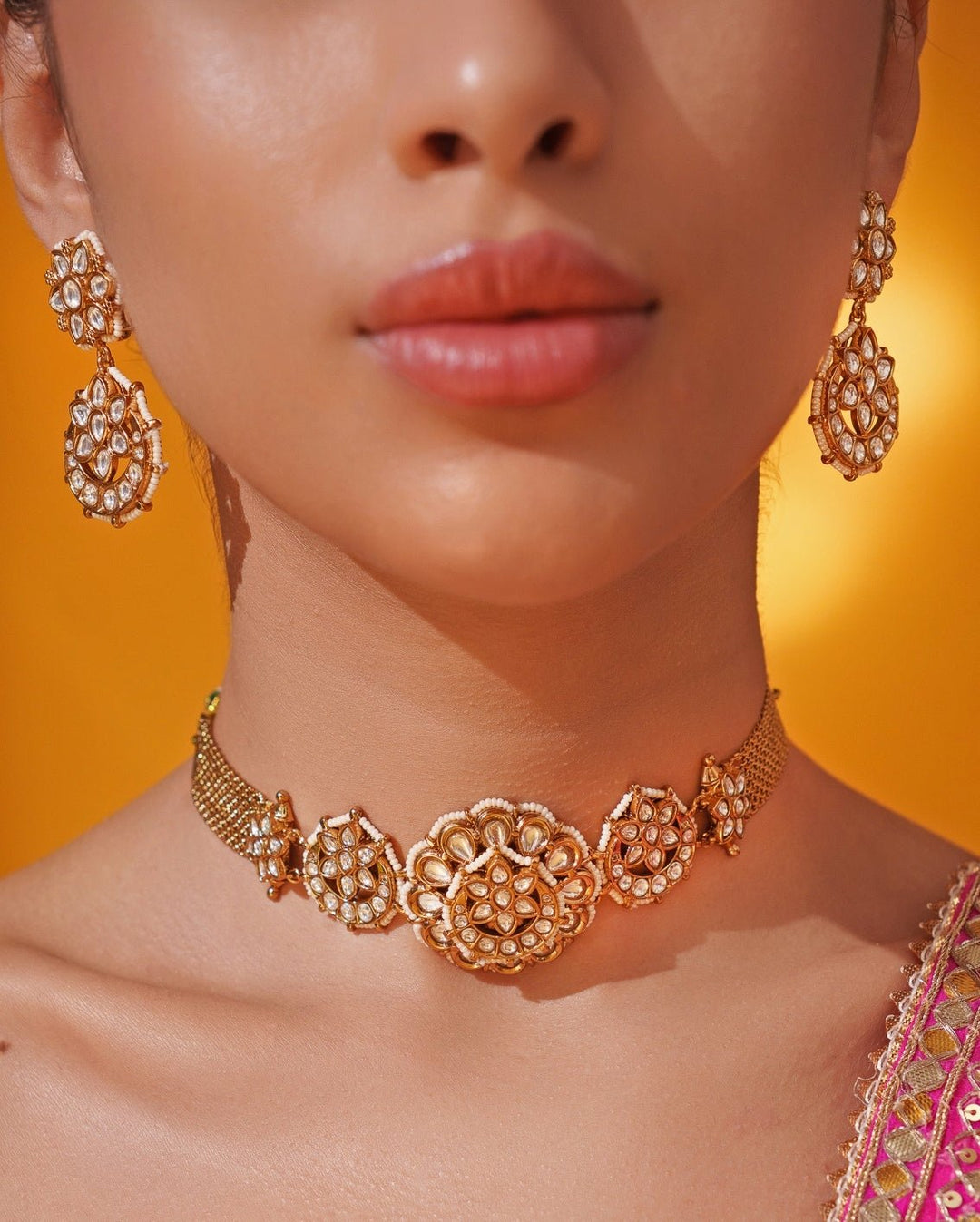 Polki Temple Motif Gold Choker Set Zevar by Geeta - Fabilicious Fashion