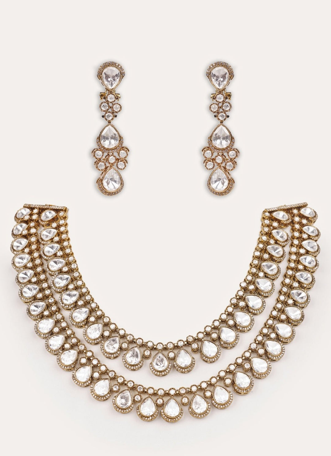 Polki Two Tone Long Necklace Set Zevar by Geeta - Fabilicious Fashion