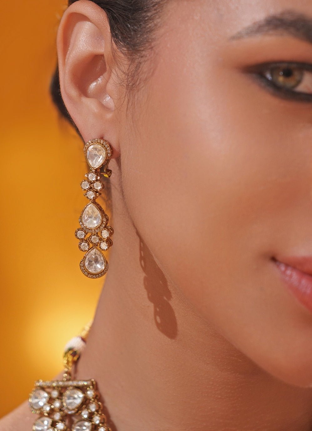 Polki Two Tone Long Necklace Set Zevar by Geeta - Fabilicious Fashion