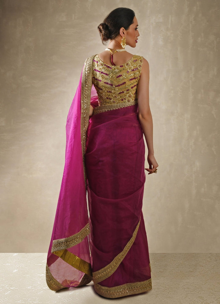 Pomegranate Organza Saree With Mirror Work Blouse Renee Label - Fabilicious Fashion