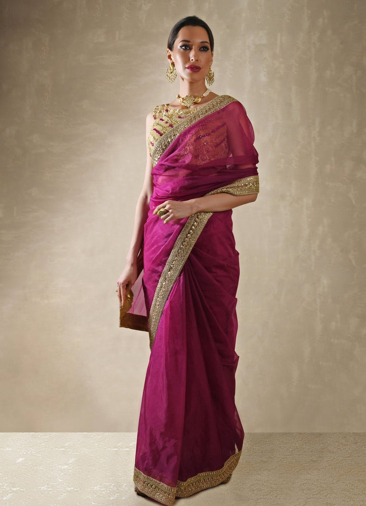 Pomegranate Organza Saree With Mirror Work Blouse Renee Label - Fabilicious Fashion
