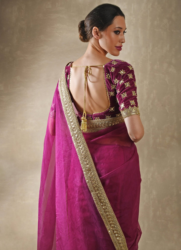 Pomegranate Organza Saree With Velvet Blouse Renee Label - Fabilicious Fashion