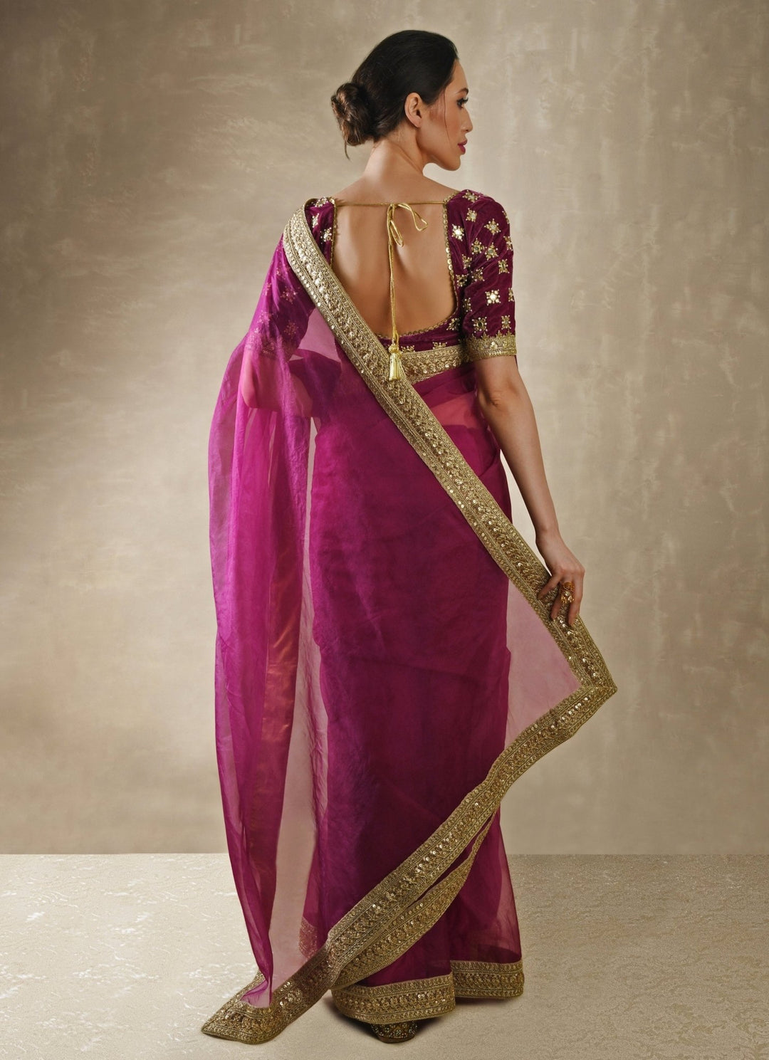 Pomegranate Organza Saree With Velvet Blouse Renee Label - Fabilicious Fashion