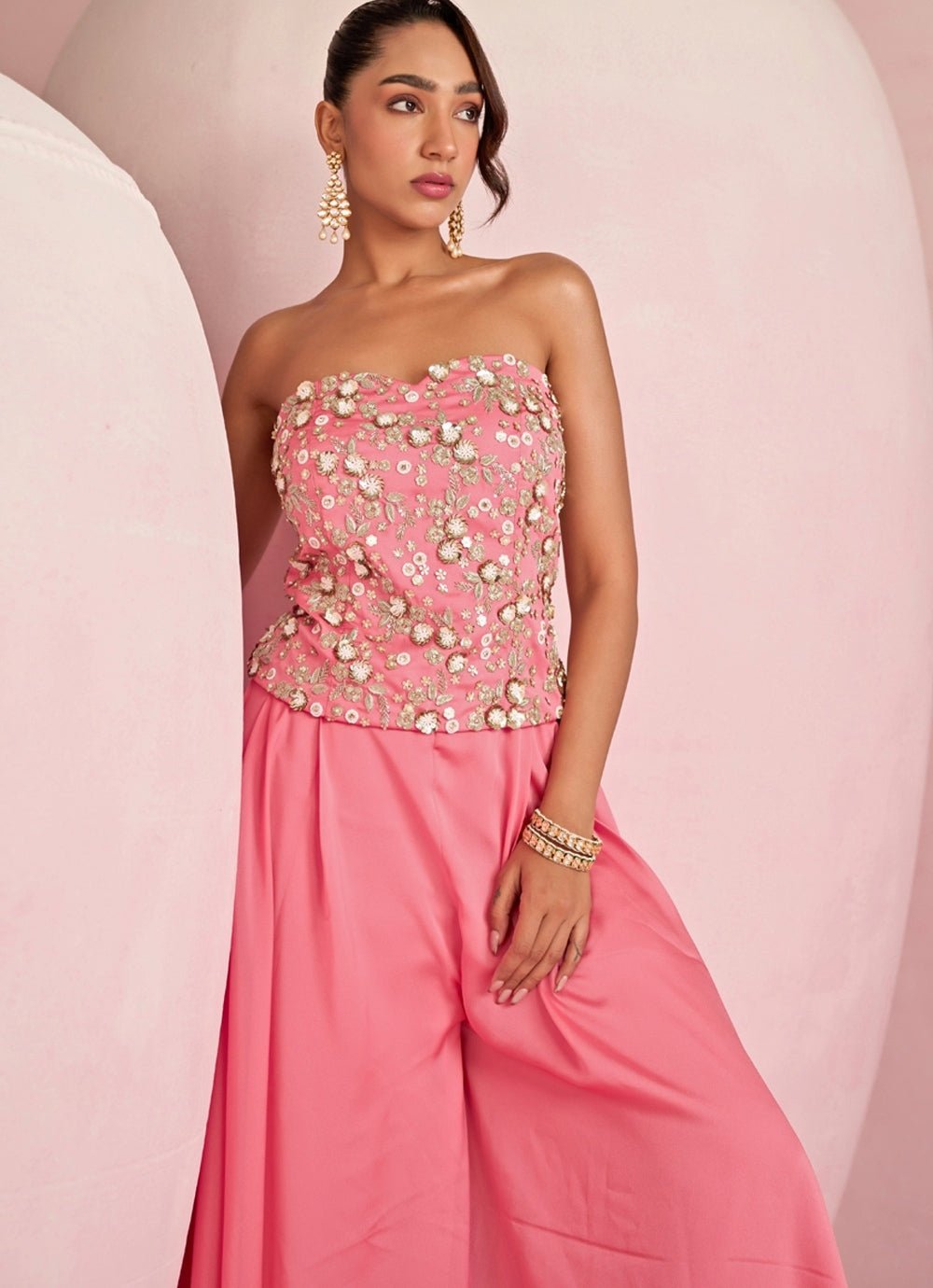 Pop Pink Embroidered Corset Kurta Sharara Set Prevasu - Fabilicious Fashion