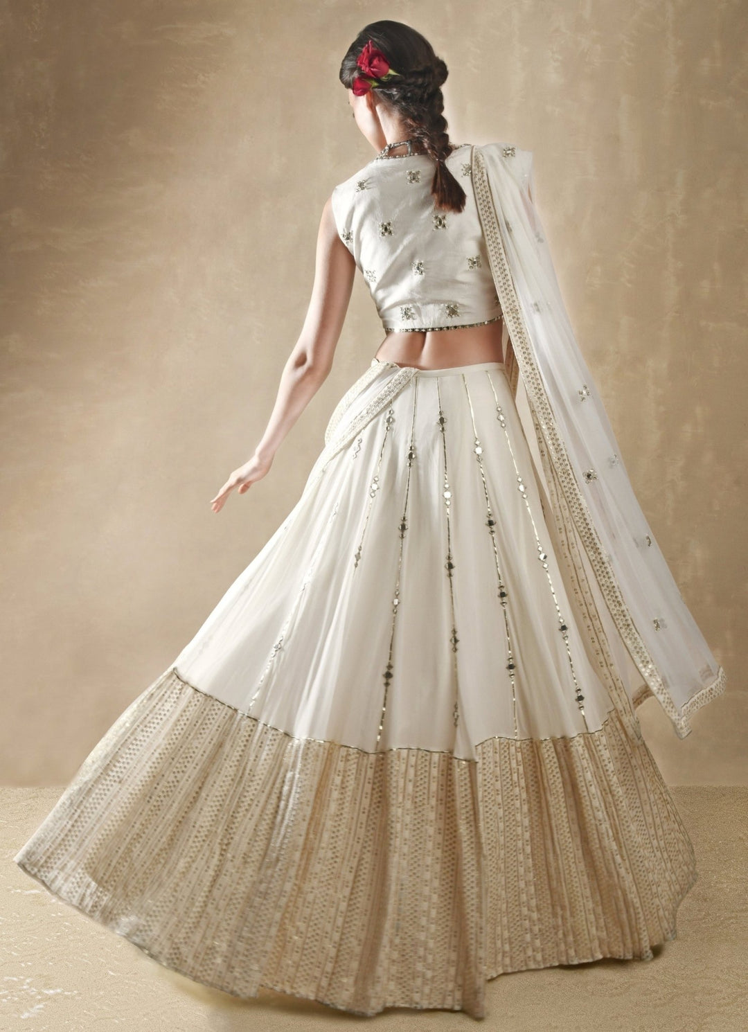 Porcelain White And Gold Lehenga Renee Label - Fabilicious Fashion