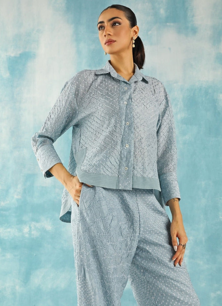 Twenty Nine Powder Blue Bandhani Shirt With PalazzoFabilicious Fashion