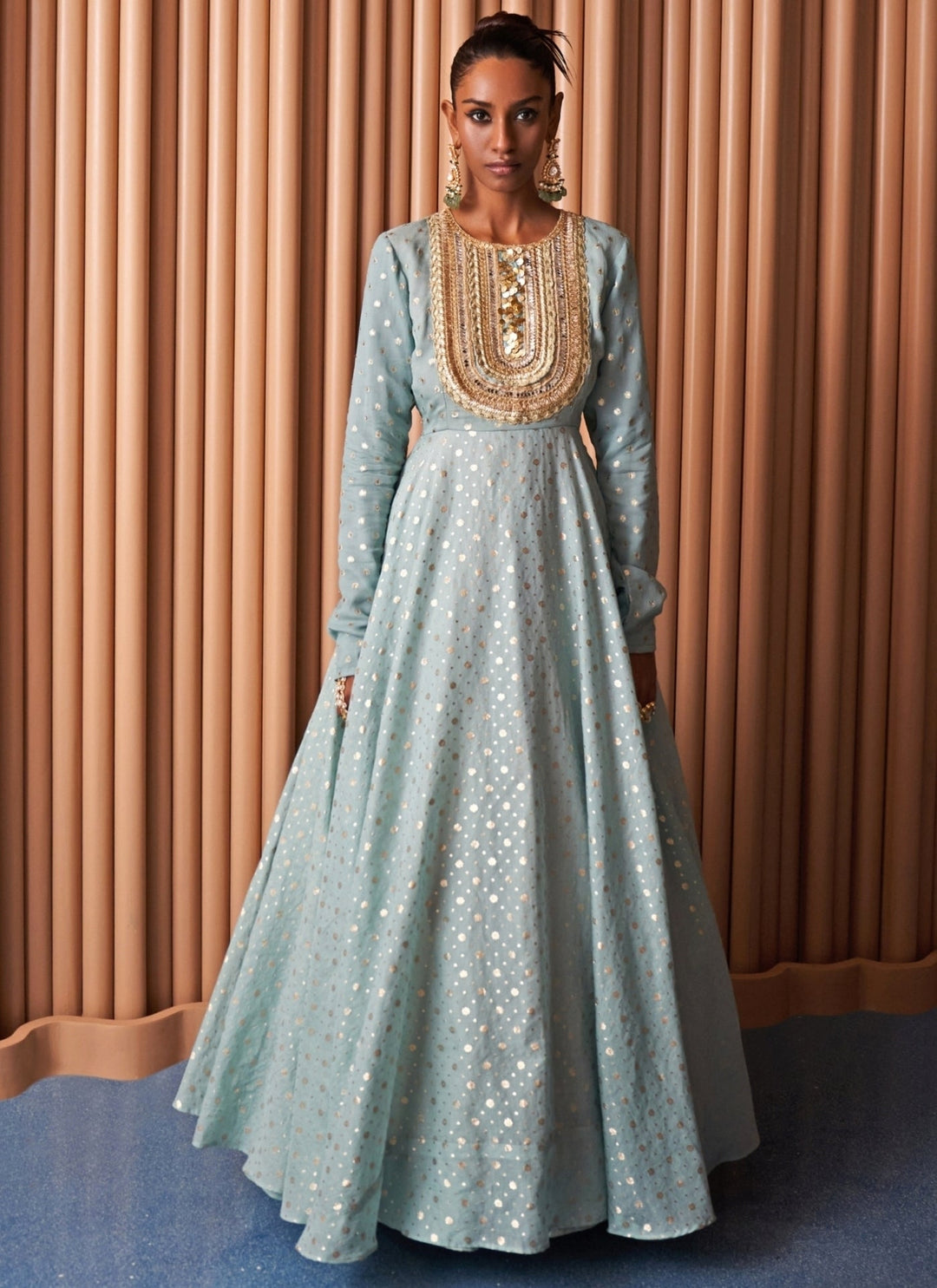 Rishi and Vibhuti Powder Blue Chanderi Anarkali SetFabilicious Fashion