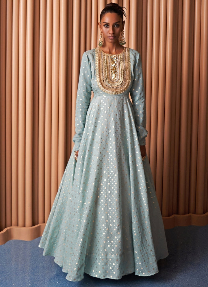 Rishi and Vibhuti Powder Blue Chanderi Anarkali SetFabilicious Fashion