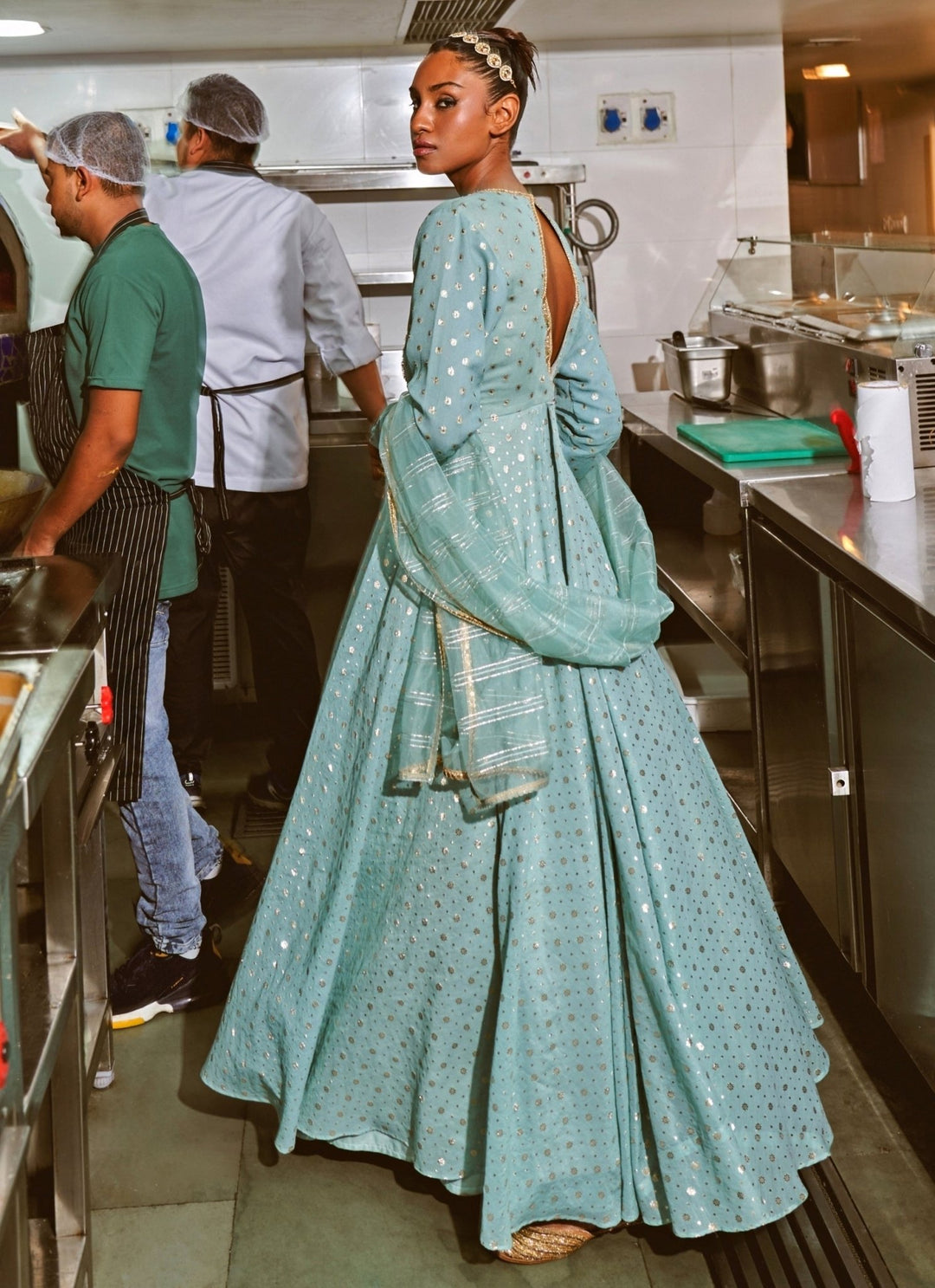 Rishi and Vibhuti Powder Blue Chanderi Anarkali SetFabilicious Fashion