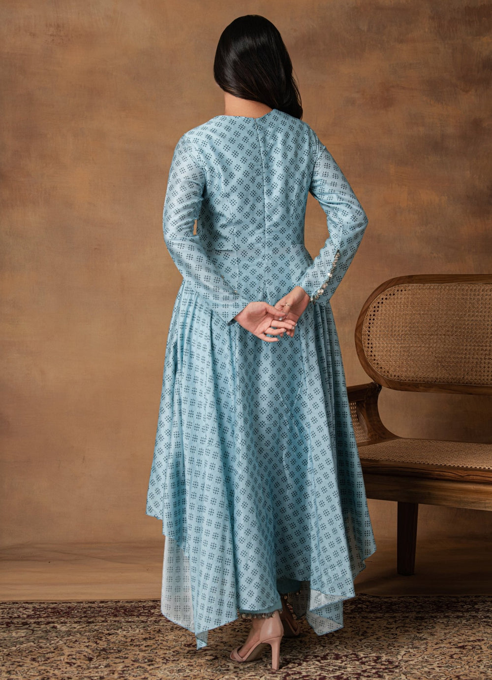 Powder Blue Chanderi Asymmetrical Kurta Pant Set Isha Gupta Tayal - Fabilicious Fashion