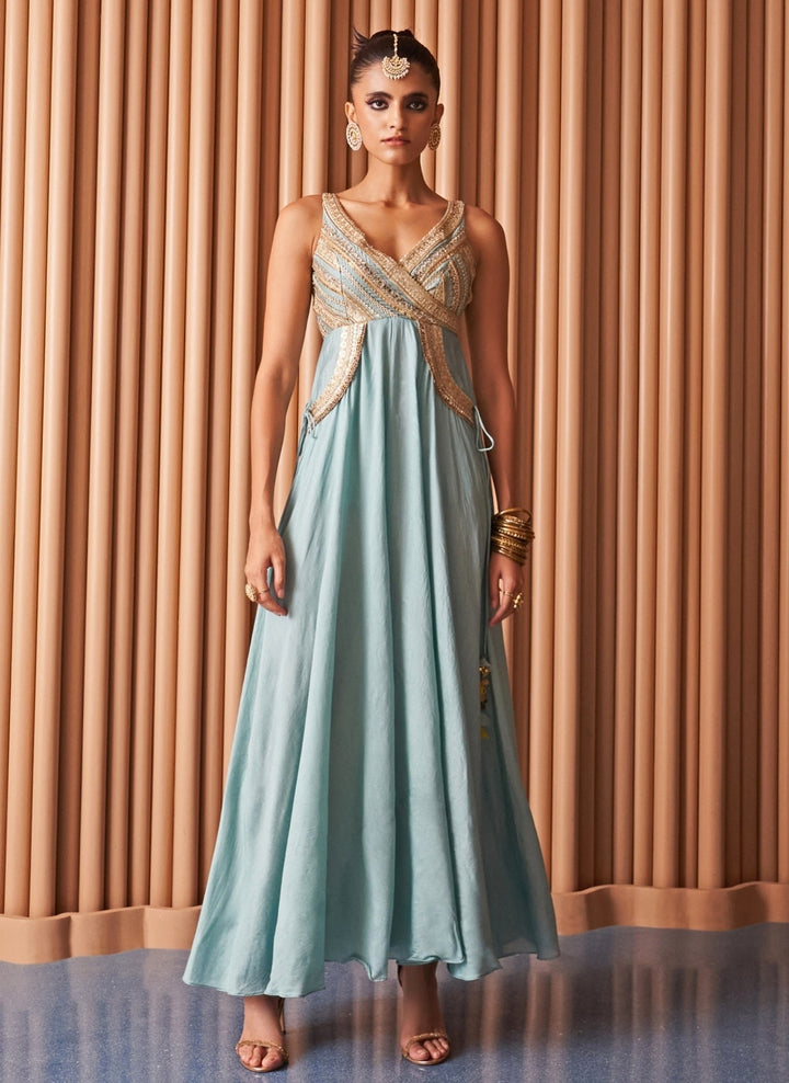 Rishi and Vibhuti Powder Blue Chanderi JumpsuitFabilicious Fashion