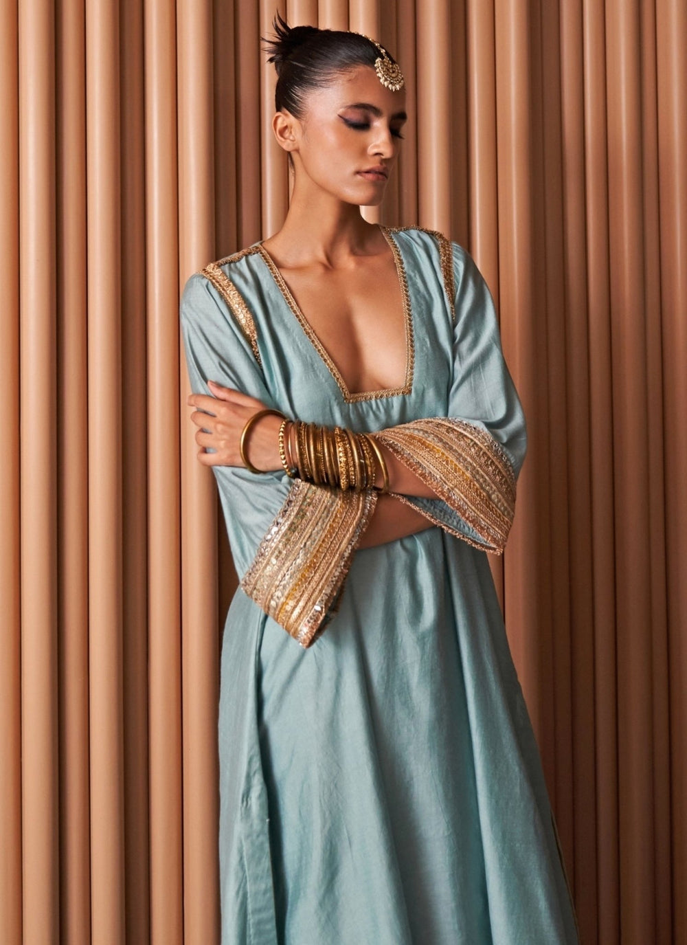 Rishi and Vibhuti Powder Blue Chanderi Kurta Pants SetFabilicious Fashion