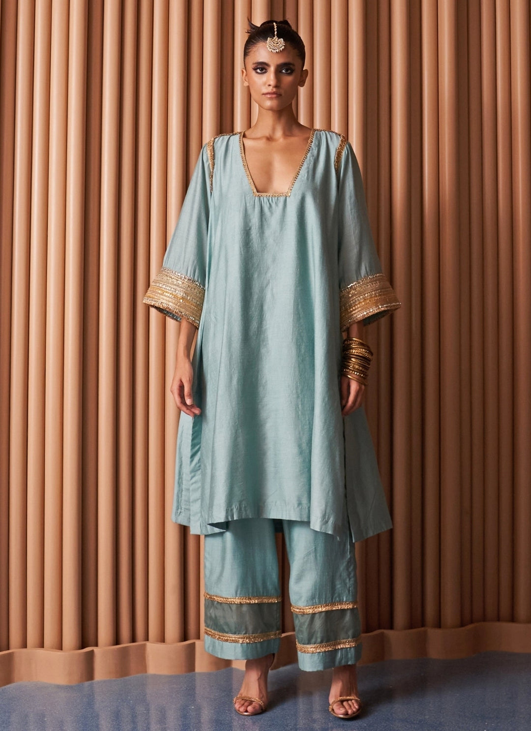 Rishi and Vibhuti Powder Blue Chanderi Kurta Pants SetFabilicious Fashion