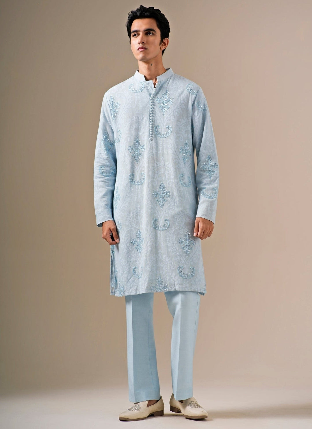 Darzi House Powder Blue Cotton Jute Kurta SetFabilicious Fashion