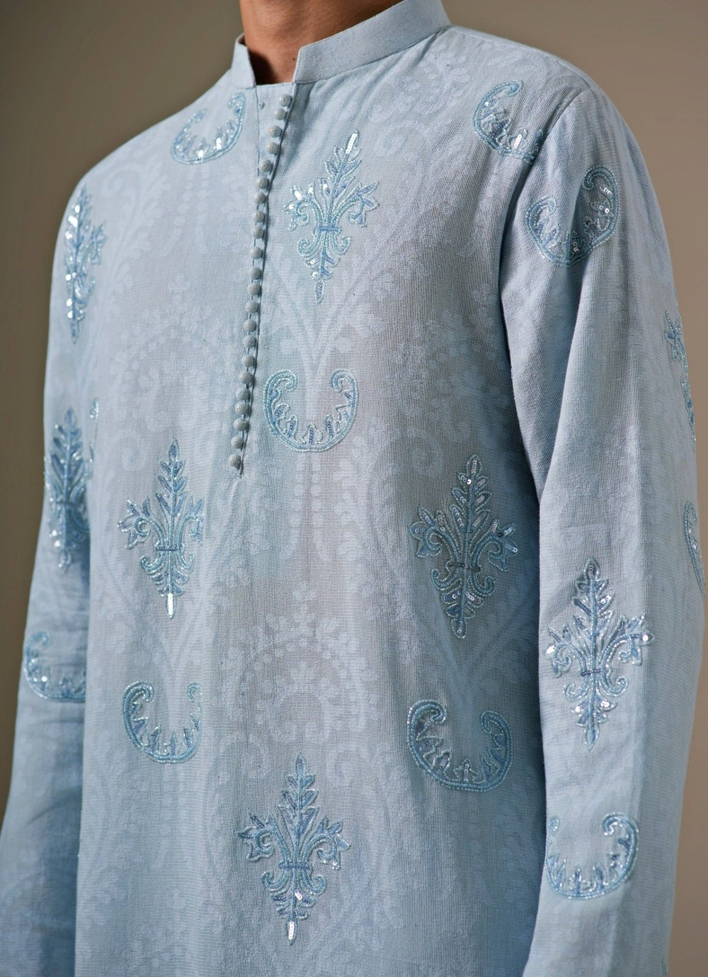 Darzi House Powder Blue Cotton Jute Kurta SetFabilicious Fashion