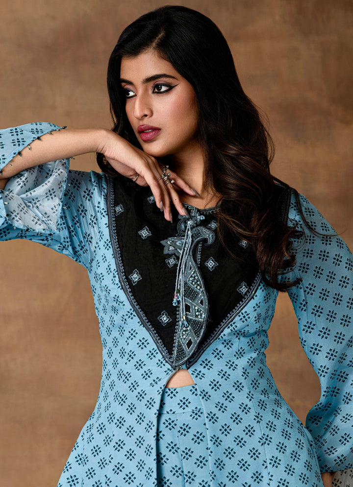 Powder Blue Crepe Peplum Kurta Pant Set Isha Gupta Tayal - Fabilicious Fashion