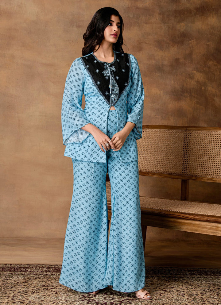Powder Blue Crepe Peplum Kurta Pant Set Isha Gupta Tayal - Fabilicious Fashion